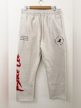 Bruce Lee x Shoe Palace Men's Cream Graphic Sweatpants - L